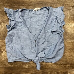 Roxy Blue Short Sleeve Button Front Top Size Medium